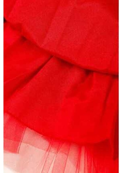 Linda Kız Çocuk Prenses Kabarık Tütü Elbise Uzun Kol Puantiyeli Esnek Likralı Kırmızı Tüllü Yılbaşı Hediyesi