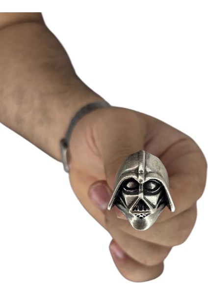 Gümüş Kaplamalı, Ayarlanabilir, Uniseks, Yüzük ( Darth Vader, Motorcu Yüzük , Antik Gümüş Yüzük )