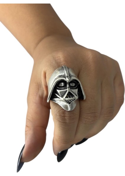 Gümüş Kaplamalı, Ayarlanabilir, Uniseks, Yüzük ( Darth Vader, Motorcu Yüzük , Antik Gümüş Yüzük )
