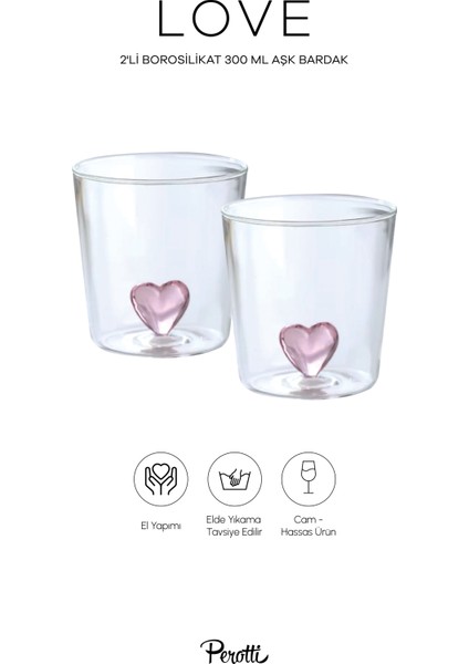 Love 2'li Borosilikat 300 ml Aşk Bardak Seti
