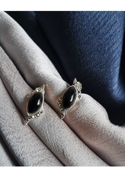 Oltu Taşı 925 Ayar Gümüş Beyzi Model Küpe OLTUKÜPE0002