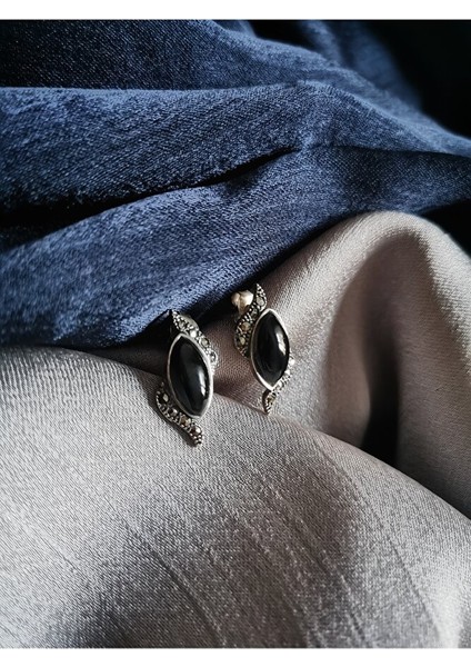 Oltu Taşı 925 Ayar Gümüş Beyzi Model Küpe OLTUKÜPE0002 fırsatları