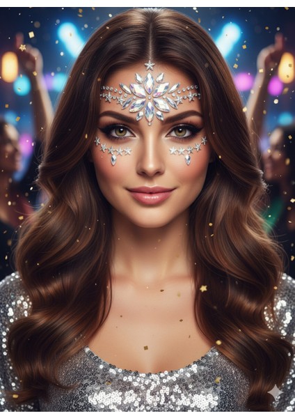 Papatya Kendinden Yapışkanlı Kristal Kesim Yüz Makyaj Taşı Işıltılı Face Gems