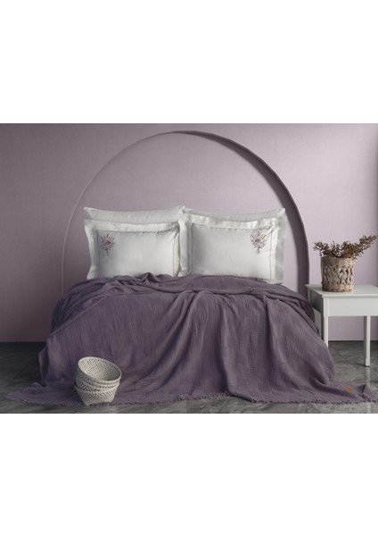 Garden Nakışlı El-Işi Kırlent & Örtü Takımı - Mürdüm