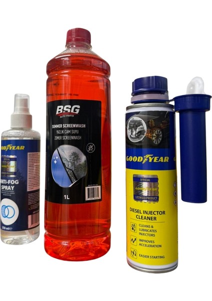 Konsantre Cam Suyu 1 Litre, Dizel Enjektör Temizleyici 300 ml ve Buğu Önleyici Sprey Takım Seti fiyatları