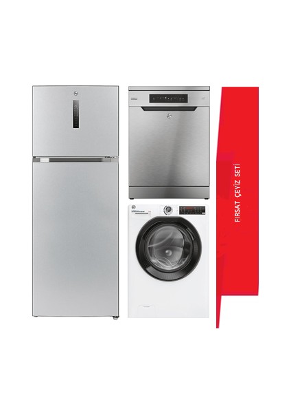 Beyaz Eşya Fırsat Çeyiz Seti Inox (Buzdolabı-Çamaşır-Bulaşık)