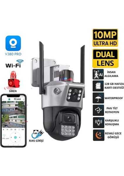 Pro RX23 6mp Dual Lens 360° Görüş Hareketli Waterproof Gece Görüş Sesli Görüşme Akıllı Kamera Çakarlı fiyatları