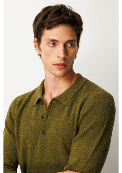 Erkek Polo Yaka Basic Yün Kazak A.k.yeşili