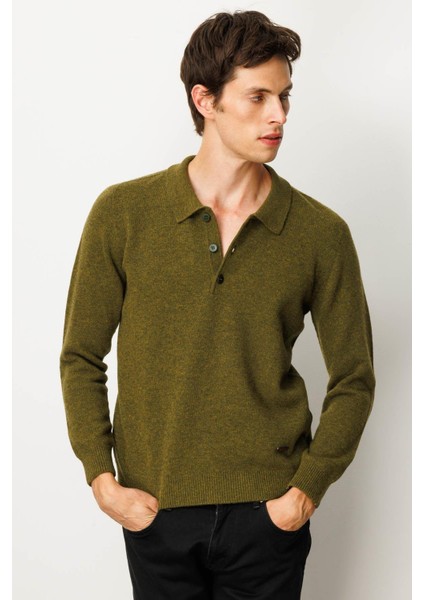 Erkek Polo Yaka Basic Yün Kazak A.k.yeşili fiyatları