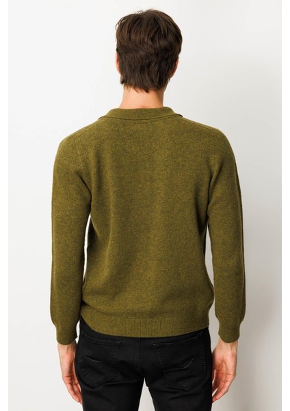 Erkek Polo Yaka Basic Yün Kazak A.k.yeşili modelleri
