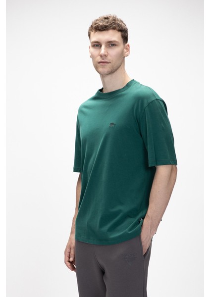 Collage Orman Yeşili Basic Erkek T-Shirt fırsatları