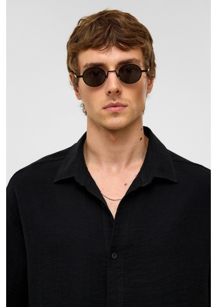 Oversize Kısa Kollu Müslin Kumaş Gömlek Siyah fırsatları