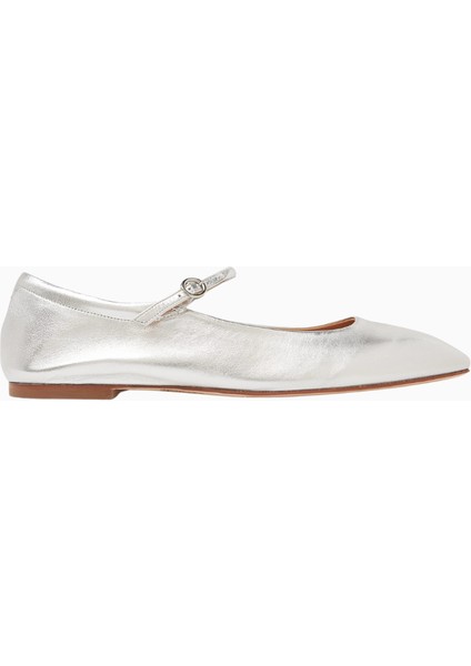 Aeyde Uma Babet, Gümüş Metalik Deri, Kare Burun, Italyan El Yapımı Lüks Tasarım