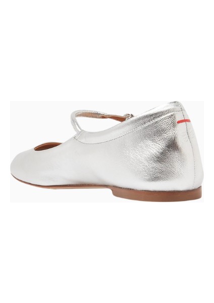 Aeyde Uma Babet, Gümüş Metalik Deri, Kare Burun, Italyan El Yapımı Lüks Tasarım modelleri