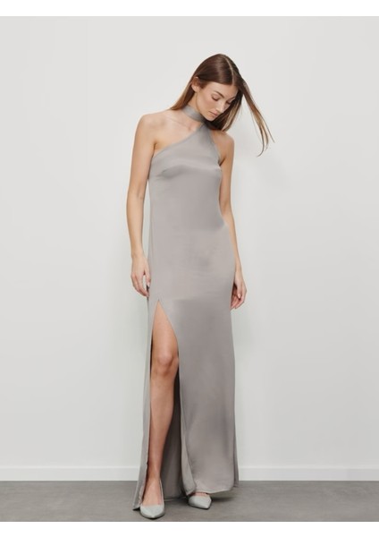 Kadın Boyundan Bağlamalı Vücudu Saran Maxi Sırtı Açık Saten Kolsuz Şık Yazlık Abiye Gece Elbise