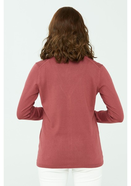 Kadın Likralı Basic Uzun Kollu V Yaka Hırka Gül Kurusu modelleri