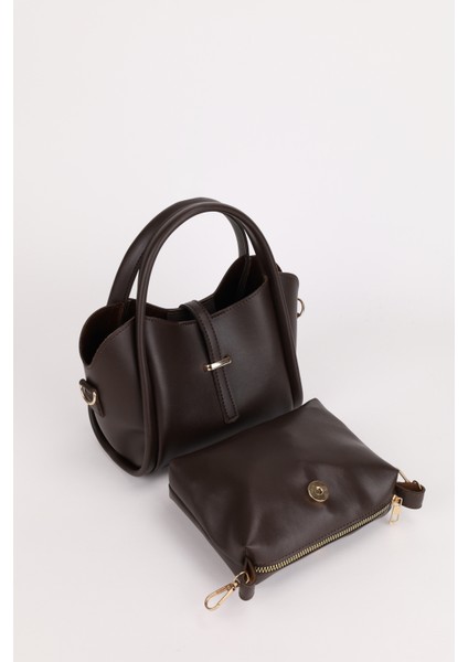 Kadın Gold Aksesuar Detaylı Üç Bölmeli Tasarım Çıkarılabilir Makyaj Çantalı El ve Omuz Çantası Roma modelleri