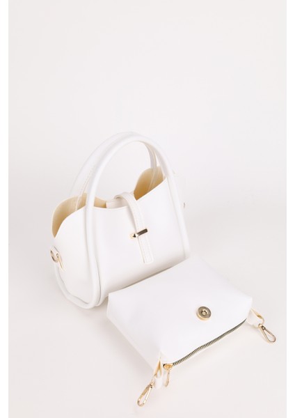 Kadın Gold Aksesuar Detaylı Üç Bölmeli Tasarım Çıkarılabilir Makyaj Çantalı El ve Omuz Çantası Roma modelleri