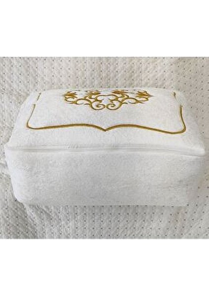 3'lü Hurç Set Çeyizlik Nişan Bohça Gelin Bohçası Damat Bohçası Kadife Gold Işlemeli Krem fırsatları