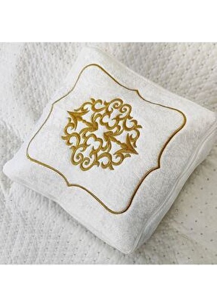 3'lü Hurç Set Çeyizlik Nişan Bohça Gelin Bohçası Damat Bohçası Kadife Gold Işlemeli Krem