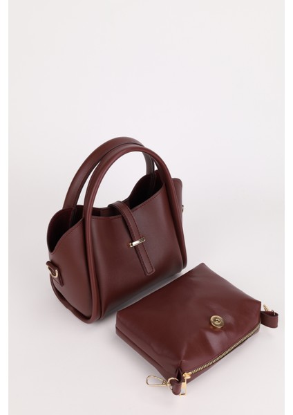 Kadın Gold Aksesuar Detaylı Üç Bölmeli Tasarım Çıkarılabilir Makyaj Çantalı El ve Omuz Çantası Roma modelleri