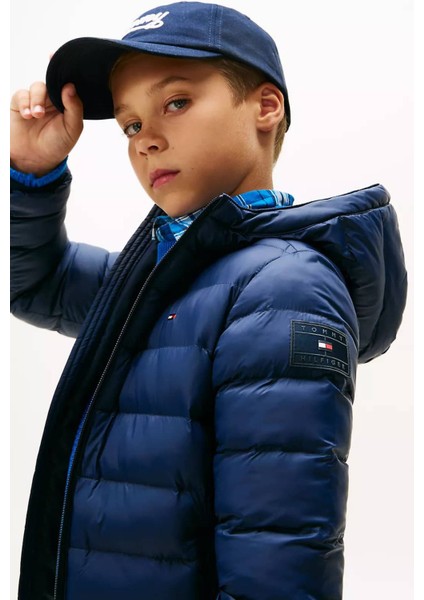 Unisex Çocuk Normal Kalıp Kapüşonlu Şişme Mont - Lacivert