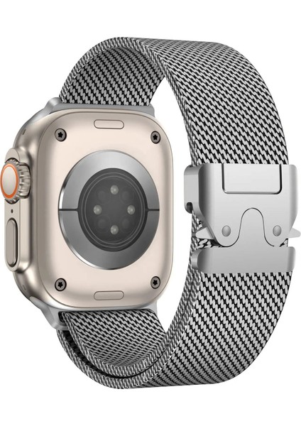 Apple Watch 11 46MM ile Uyumlu Mekanizmalı Metal Hasır Kordon Kayış - FC864