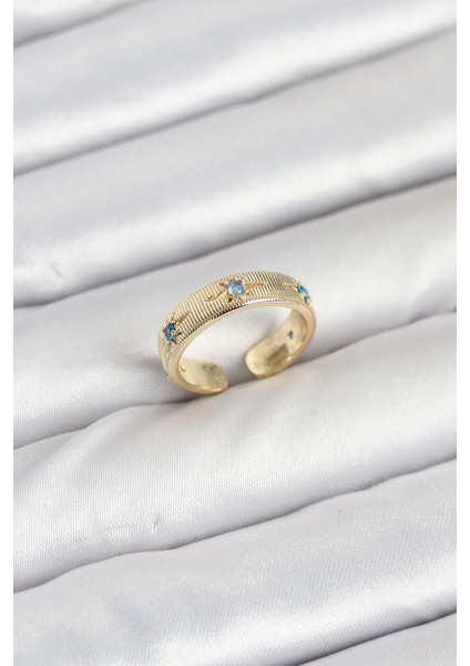 Bfs Pirinç Gold Renk Mavi Zirkon Taşlı Kutup Yıldızı Model Kadın Yüzük