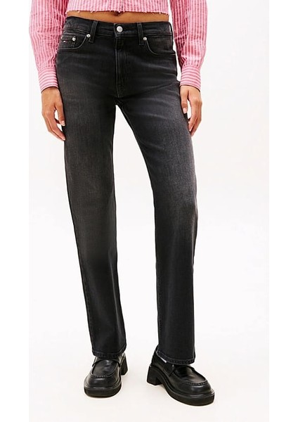 Kadın Orta Yüksel Bel Bootcut Fit Jean Pantolon - Siyah