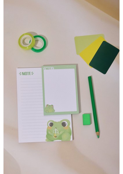 2'li Masaüstü Yeşil Kurbağa Notepad Çizgili Orta ve Noktalı Küçük Boy 100 Sayfa Not Defteri modelleri