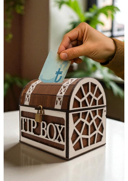 Tip Box- Bahşiş Kutusu - Kumbara “sandık Tipi Tipbox” Ceviz+Ayna Renk modelleri