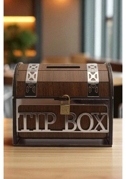 Tip Box- Bahşiş Kutusu - Kumbara “sandık Tipi Tipbox” Ceviz+Ayna Renk fırsatları