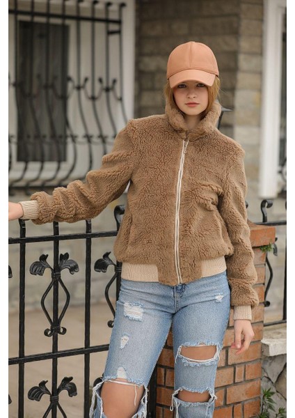 Kadın Vizon Teddy Peluş Mont Astarlı Fermuarlı Cepli Sıcak Tutucu Rahat Günlük Dış Giyim modelleri