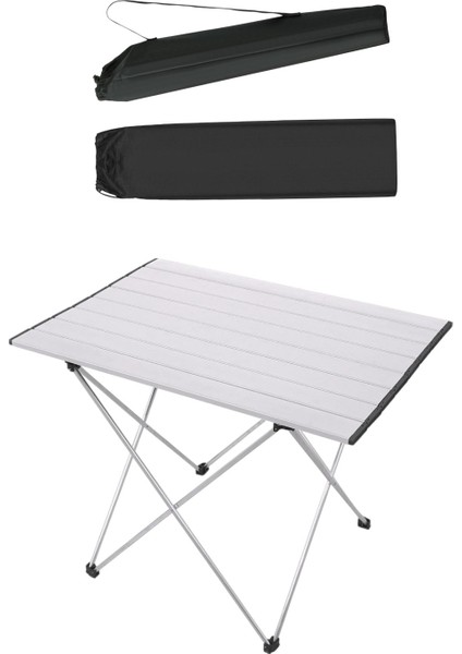 Katlanabilir Alüminyum Kamp ve Piknik Masası - Çantalı Gümüş - Geniş Model - 66 x 47 x 51 cm