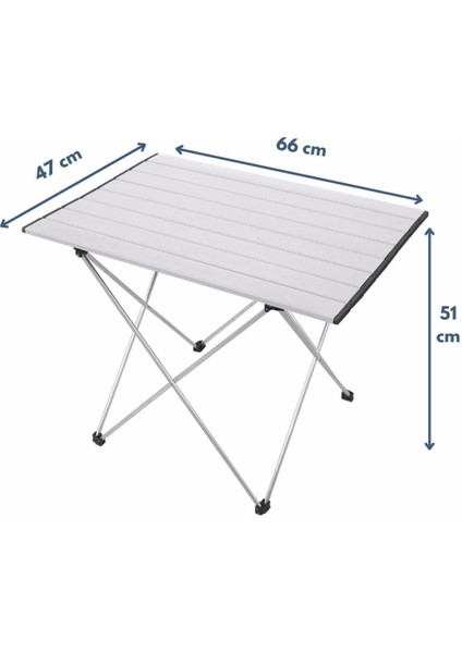 Katlanabilir Alüminyum Kamp ve Piknik Masası - Çantalı Gümüş - Geniş Model - 66 x 47 x 51 cm modelleri