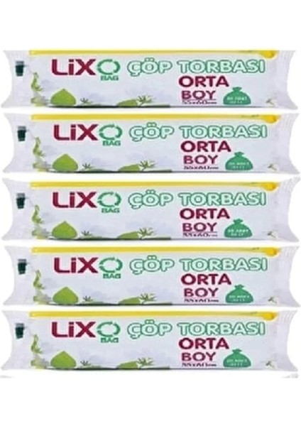 Orta Boy Çöp Torbası 55 x 60 cm 20 Li Rulo x 5 Paket = 100 Adet (Mavi)