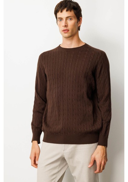 Erkek Sıfır Yaka Saç Örgülü Kazak Kahve fiyatları