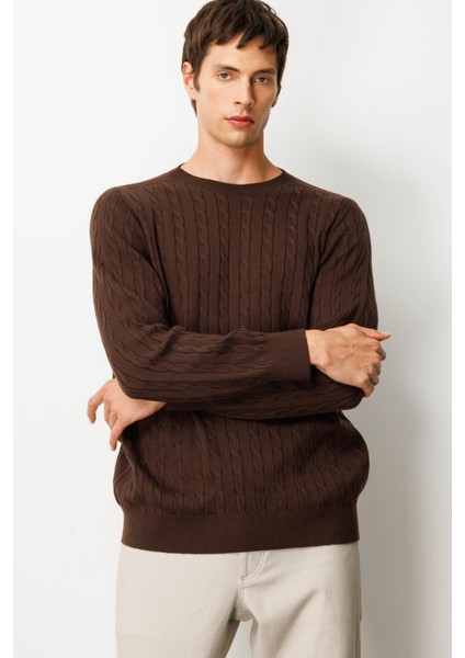 Erkek Sıfır Yaka Saç Örgülü Kazak Kahve fırsatları