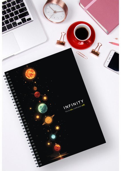 A5 Karton Kapak Spiralli Kareli Defter/ 96 Sayfa/tematik Seri No: 3 “sonsuzluk” Infinity