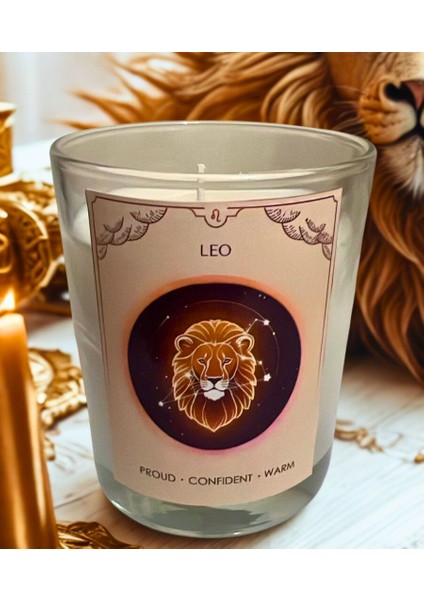 Aslan Burcu Mum – Vanilya Kokulu Soya Mum | Scented Leo Candle – Vanilla Soy Wax – Handmade