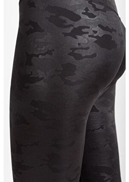 Kadın Siyah Yüksek Bel Tayt Kamuflaj Deseniyle Günlük ve Spor Kullanıma Uygun