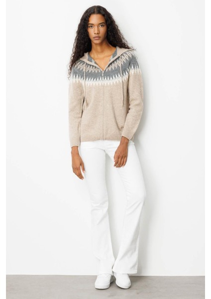 Kadın Kapüşonlu Robası Baklavalı Hırka K.bej indirimleri