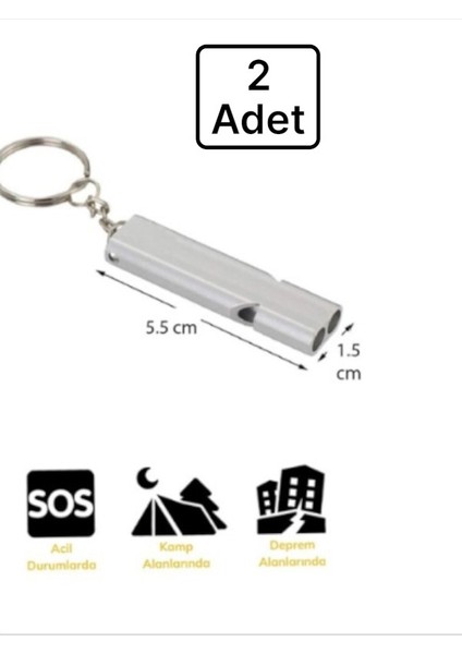 2 Adet S.o.s Acil Imdat, Deprem Düdüğü Alüminyum Islık Anahtarlık Kamp Yürüyüş Aksesuar Araçları