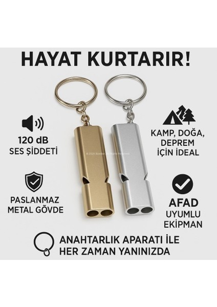 2 Adet S.o.s Acil Imdat, Deprem Düdüğü Alüminyum Islık Anahtarlık Kamp Yürüyüş Aksesuar Araçları modelleri