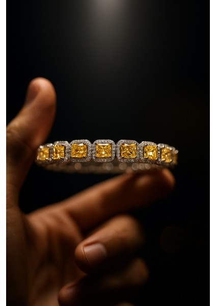 Baget Sitrin Taşlı Gümüş Bileklik