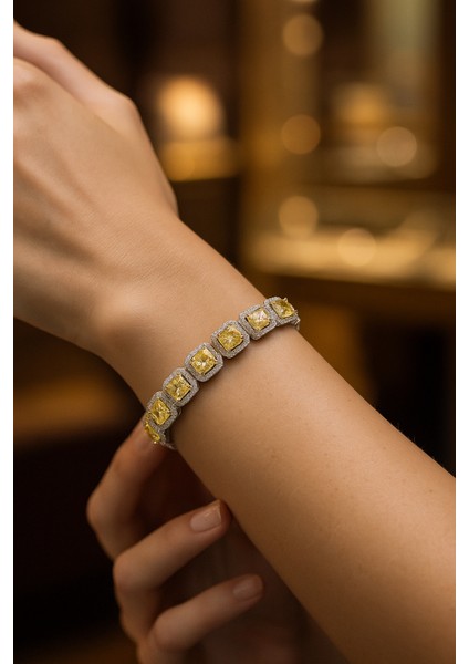 Baget Sitrin Taşlı Gümüş Bileklik