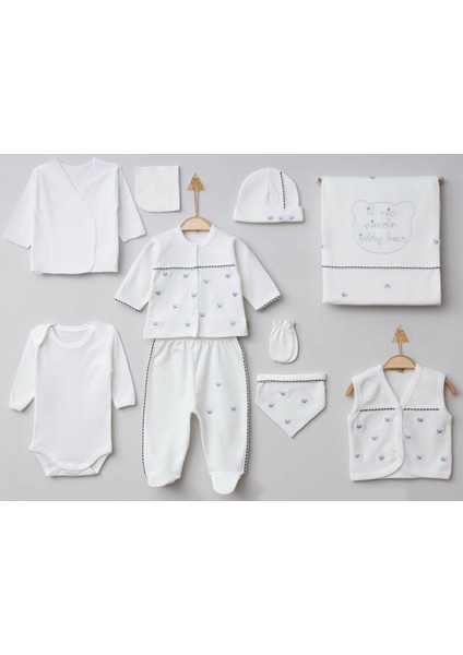 Ayıcık Nakışlı 10LÜ Erkek Bebe Hastane Çıkışı Set