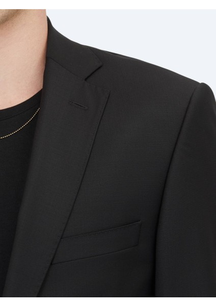 Siyah Düz Slim Fit Yün Karışımlı Takım Elbise fırsatları