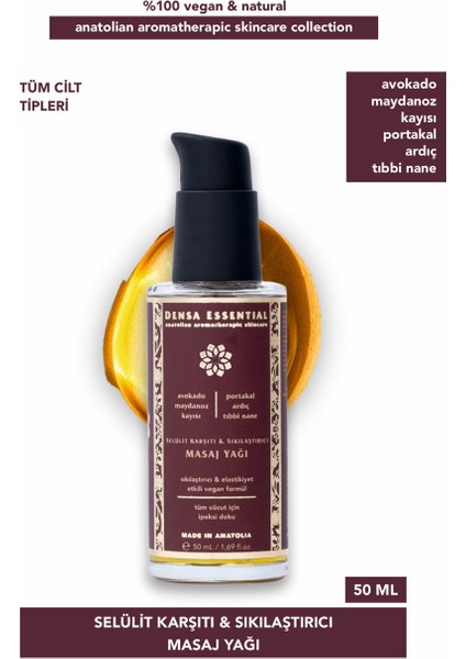 Selülit Karşıtı & Sıkılaştırıcı Masaj Yağı 50 ml Pürüzsüz/yenilenmiş/canlı/sıkı Cilt Görünümü "