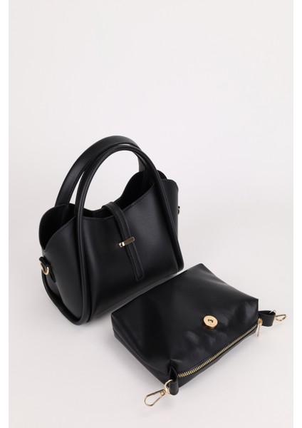 Kadın Gold Aksesuar Detaylı Üç Bölmeli Tasarım Çıkarılabilir Makyaj Çantalı El ve Omuz Çantası Roma modelleri